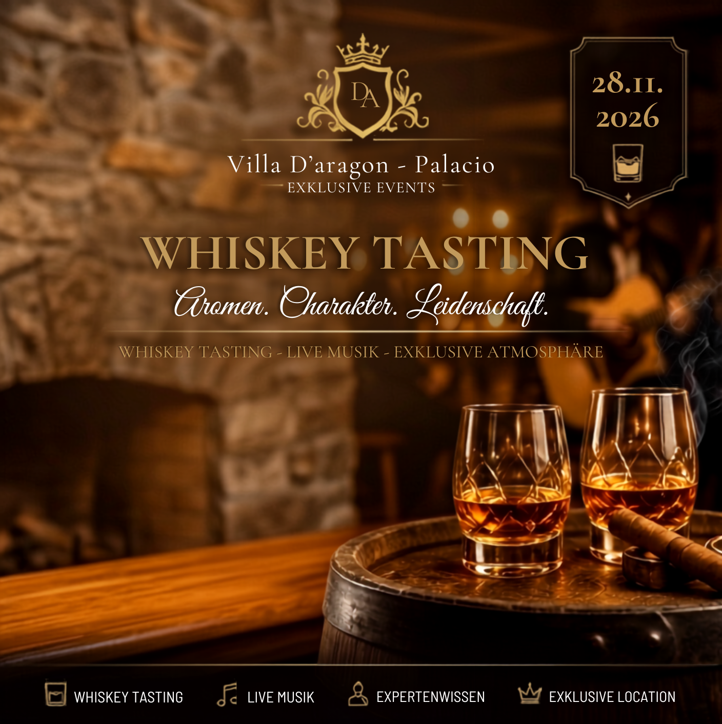 Whiskey Verkostung in der Villa D'Aragon